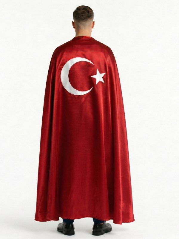 Yetişkin Unisex Ay Yıldızlı Saten Pelerin, Milli Maç & Milli Bayram Pelerin