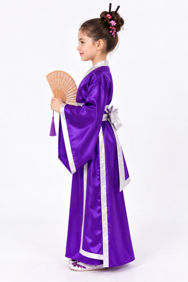 Japon Kimono Kostümü,  Mor Japonya Kız Çocuk Kostümü