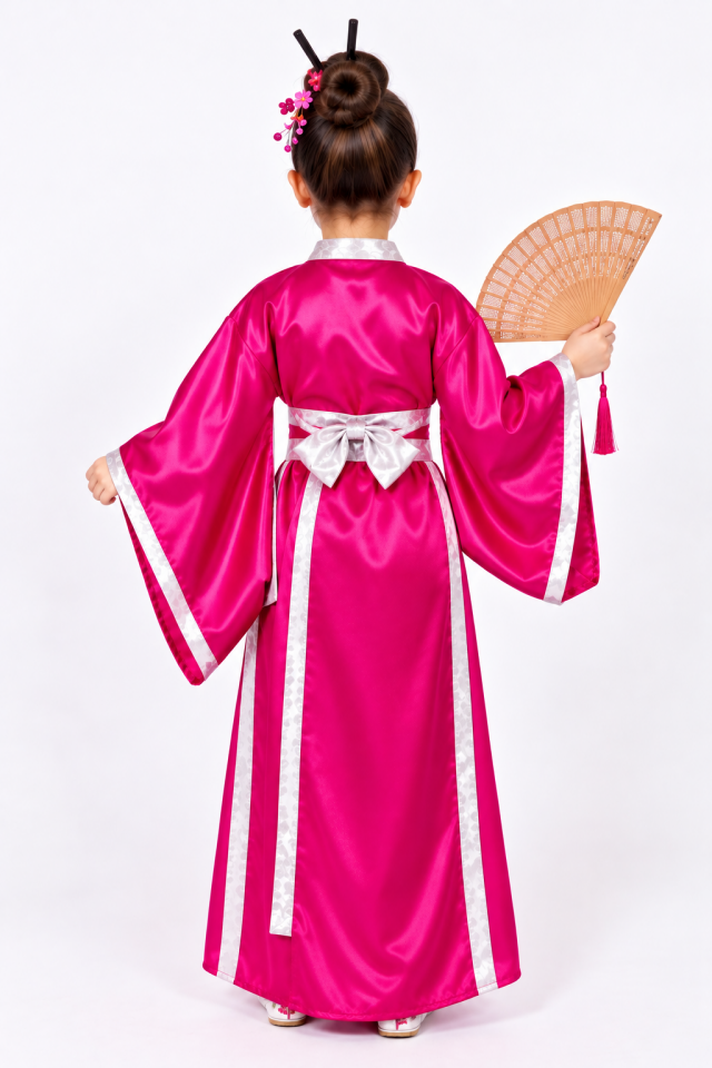 Japon Kimono Kostümü,  Fuşya Japonya Kız Çocuk Kostümü