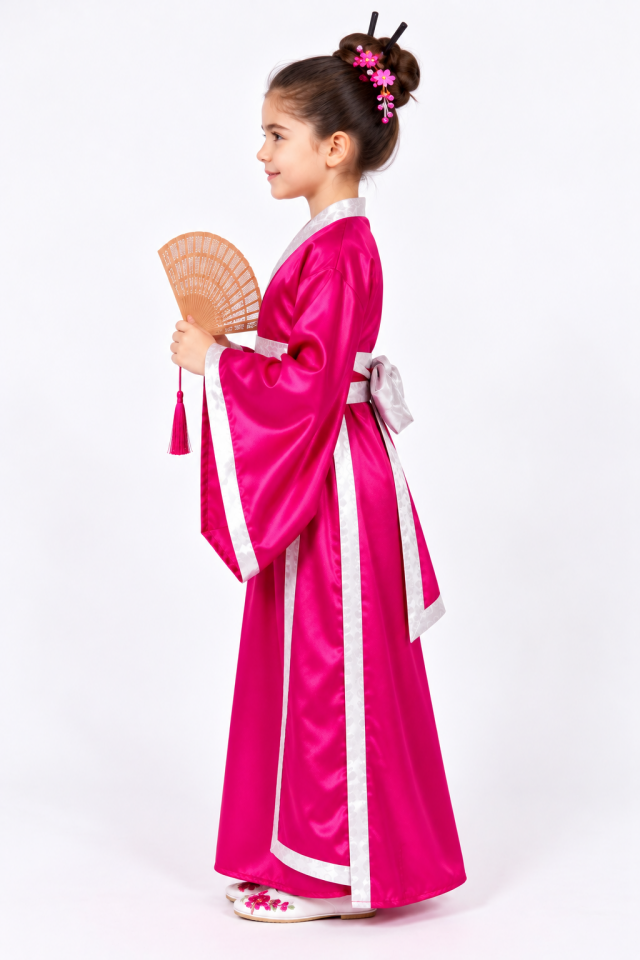 Japon Kimono Kostümü,  Fuşya Japonya Kız Çocuk Kostümü