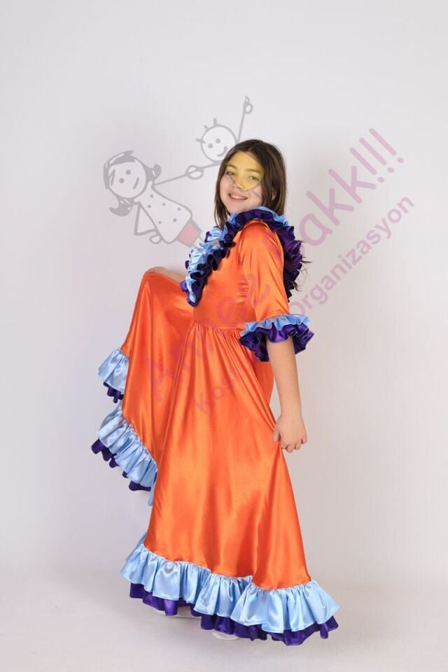 Meksika Kostümü Kız Kıyafeti, Fırfırlı Model Meksika Kız Çocuk Kostümü