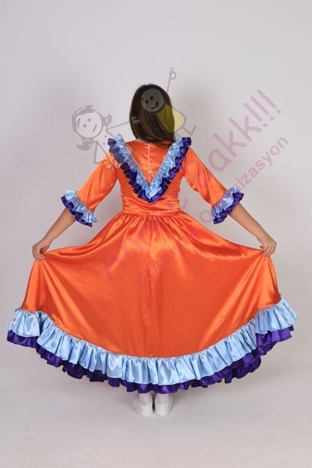 Meksika Kostümü Kız Kıyafeti, Fırfırlı Model Meksika Kız Çocuk Kostümü
