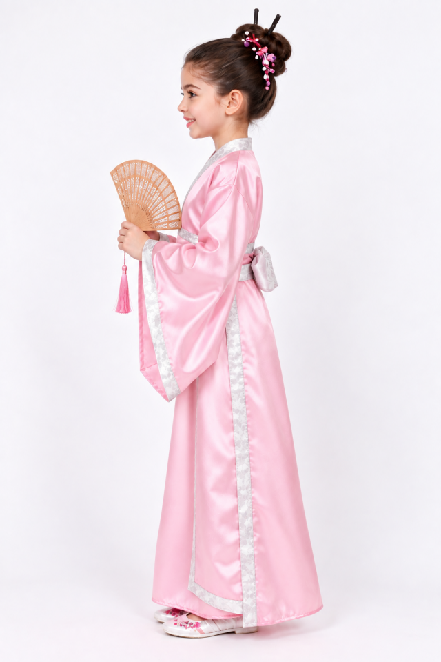 Japon Kimono Kostümü,  Pembe Japonya Kız Çocuk Kostümü