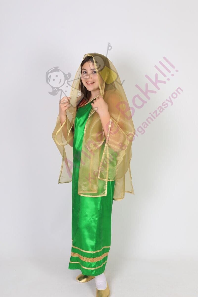 Yeşil Renk Hintli Kız Çocuk Kostümü, Hindistan Temalı Kız Çocuk Kıyafeti