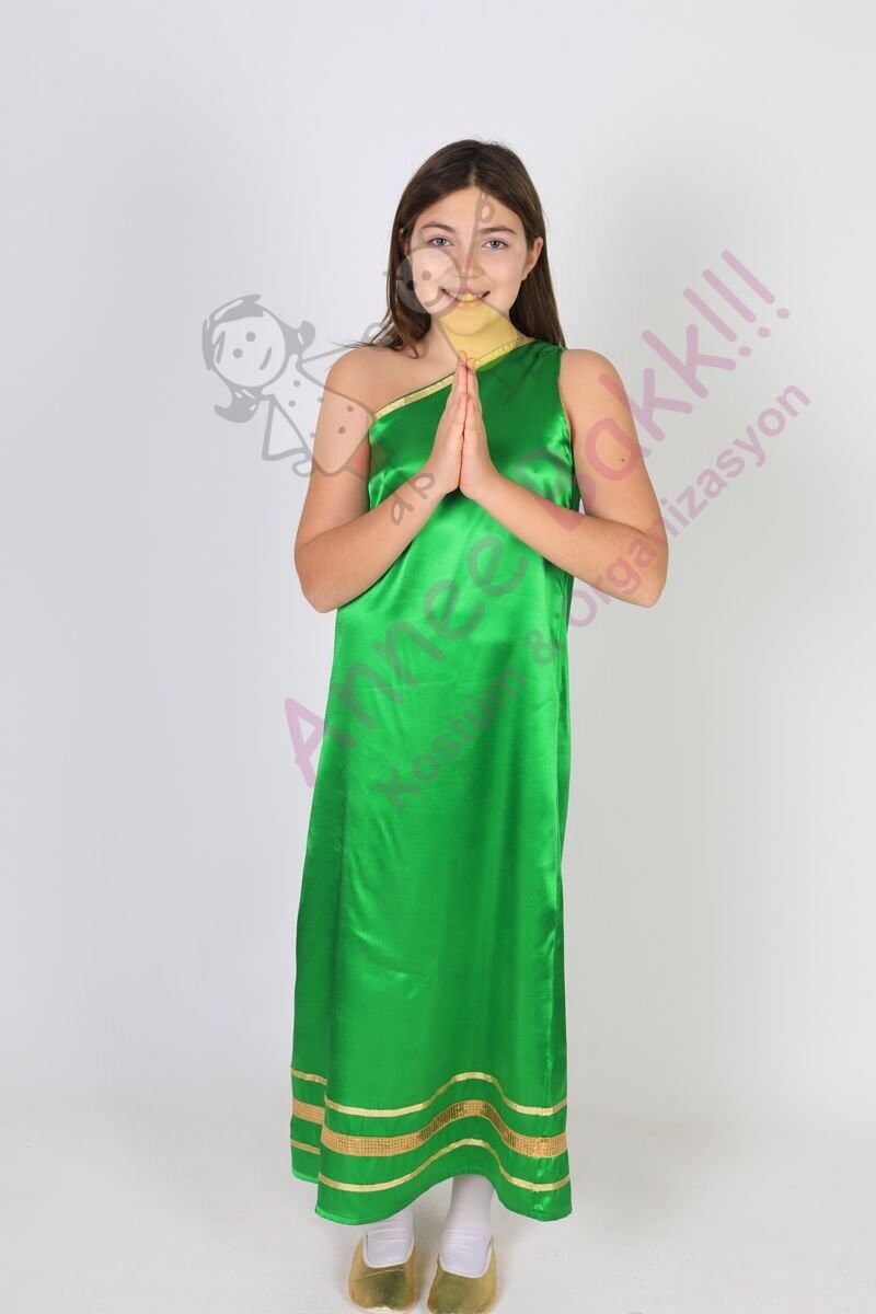 Yeşil Renk Hintli Kız Çocuk Kostümü, Hindistan Temalı Kız Çocuk Kıyafeti