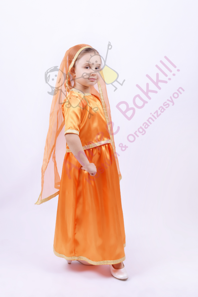 Turuncu Renk Hintli Kız Çocuk Kostümü, Hint Temalı Kız Çocuk Kostüm