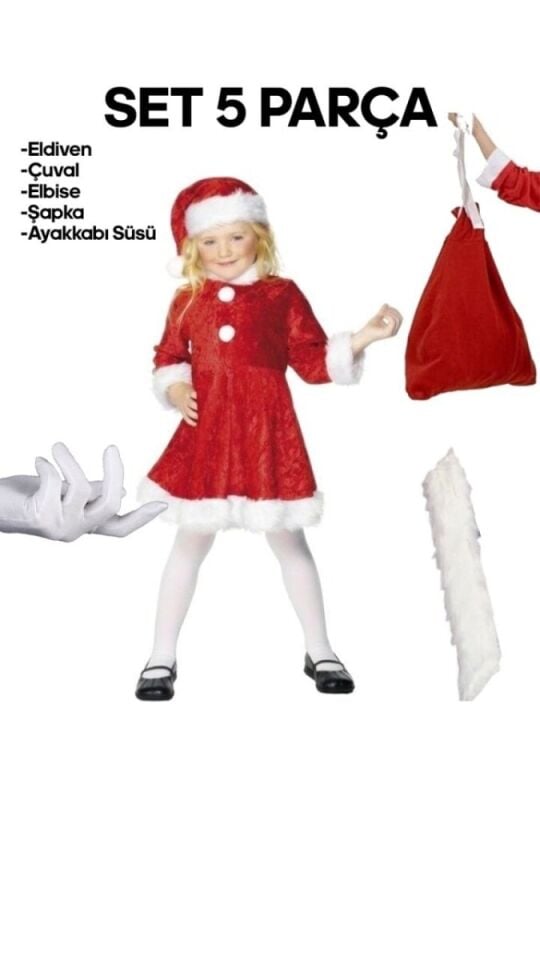 5 Parça Noel Çocuk Kostümü, Yılbaşı Noel Çocuk Kostümü