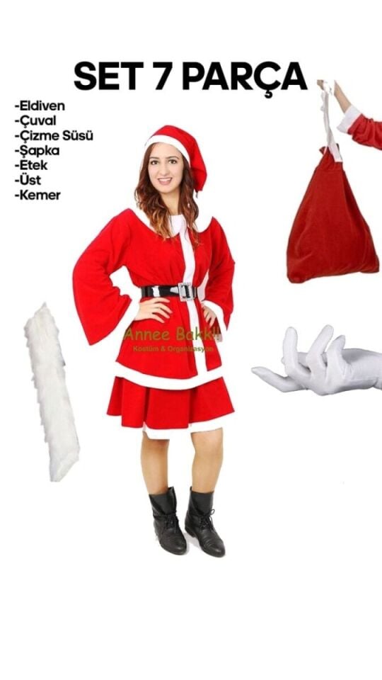 Yetişkin Noel Anne Kostüm Seti, Yılbaşı Noel Anne Kostüm Seti