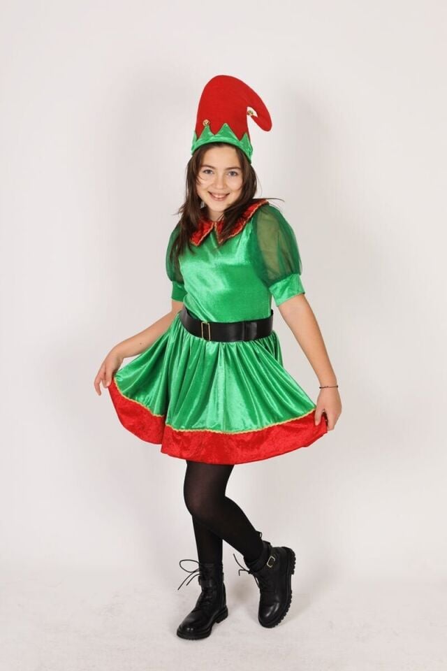 Çocuk Elf Kostümü, Kadife Kumaş Yılbaşı Elf Çocuk Kostümü