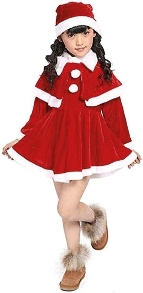 Pelerinli Mini Noel Çocuk Kostümü, Yılbaşı Noel Çocuk Kostümü