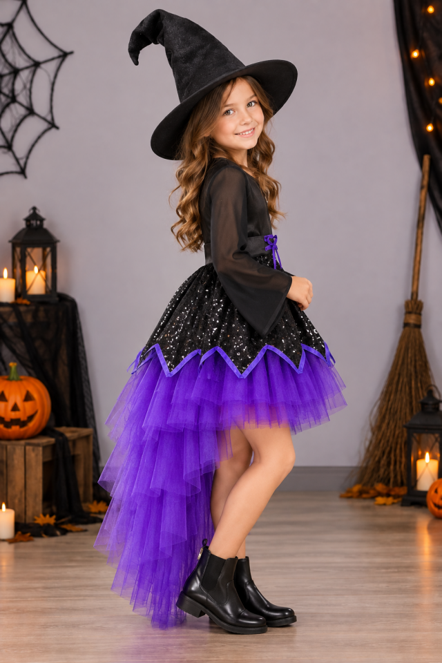 Cadı Kostümü, Kız Çocuk Cadı Kıyafeti, Halloween Kostümleri