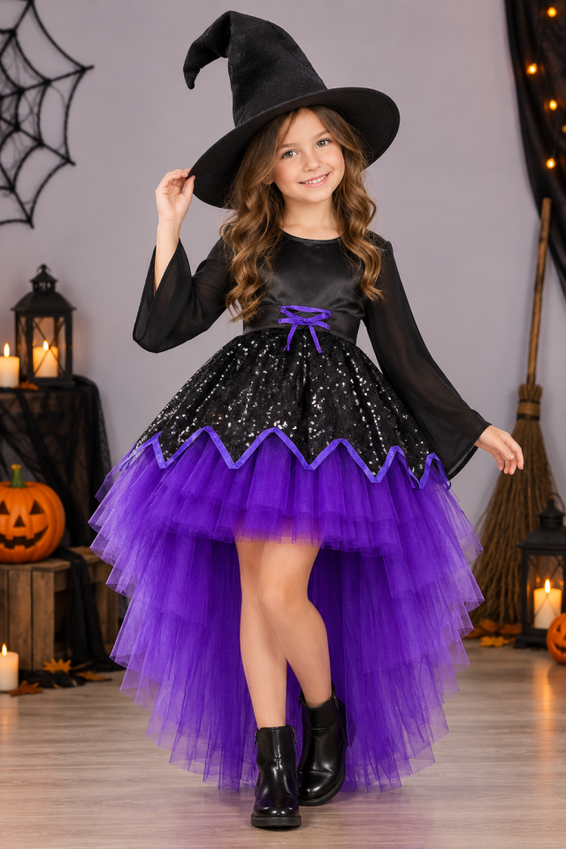 Cadı Kostümü, Kız Çocuk Cadı Kıyafeti, Halloween Kostümleri