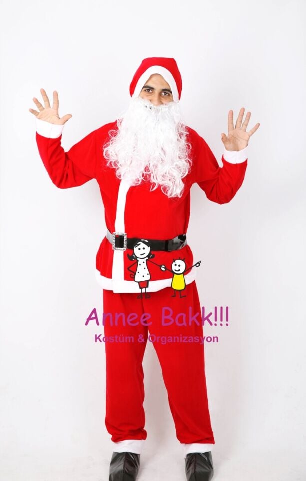 Polar Kumaş Noel Baba Kostümü, 7 Parça Lüx Noel Baba Kıyafeti