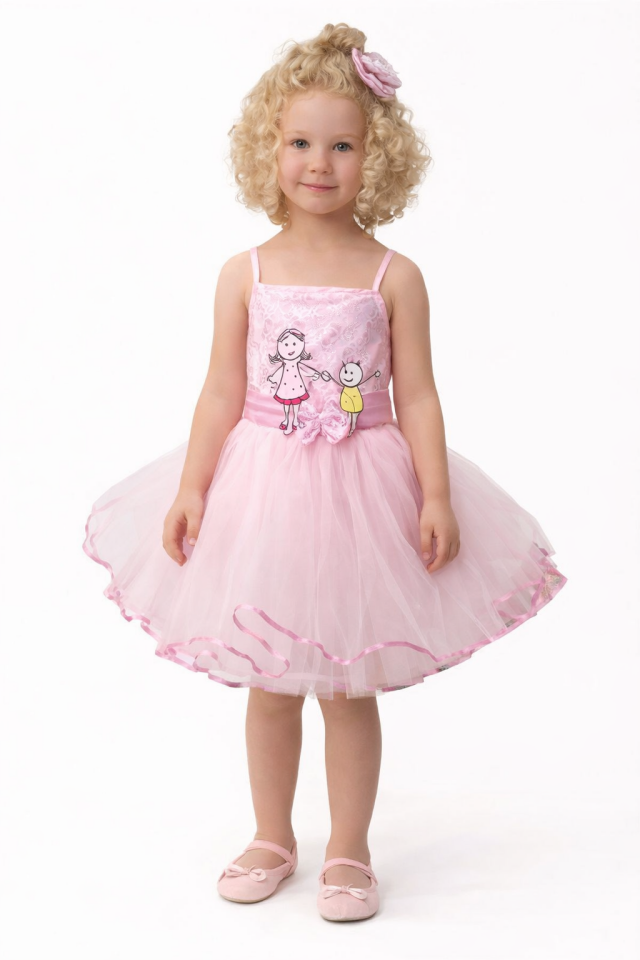 Kabarık Mini Prenses Kostümü, Tüllü Prenses Elbisesi, Pembe Renk Tüllü Prenses Kostümü