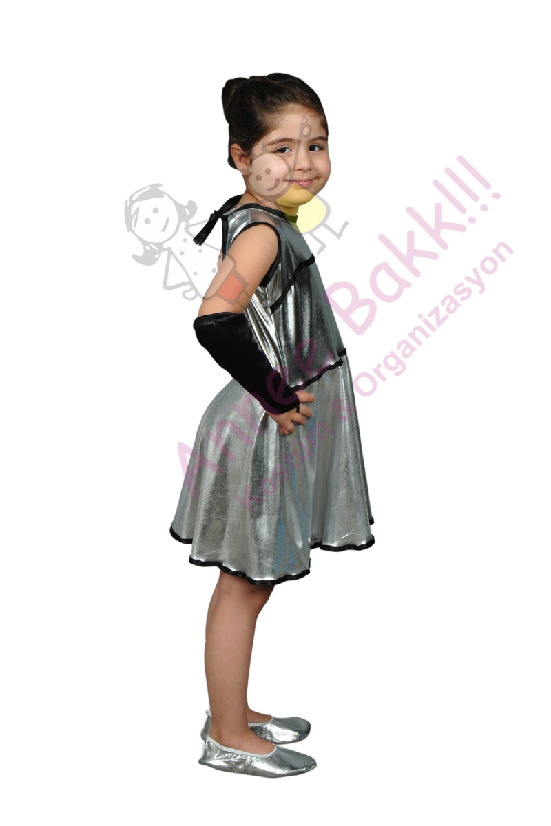 Siyah ve Gümüş Renk Modern Dans Kostümü, Çocuklara Özel Dans Kostümü