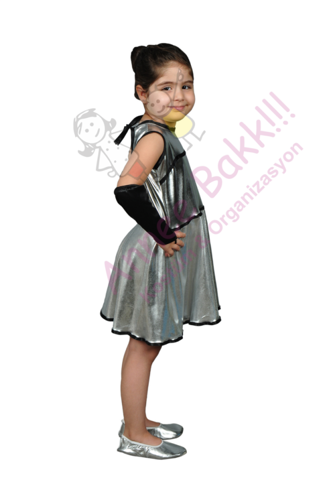 Siyah ve Gümüş Renk Modern Dans Kostümü, Çocuklara Özel Dans Kostümü