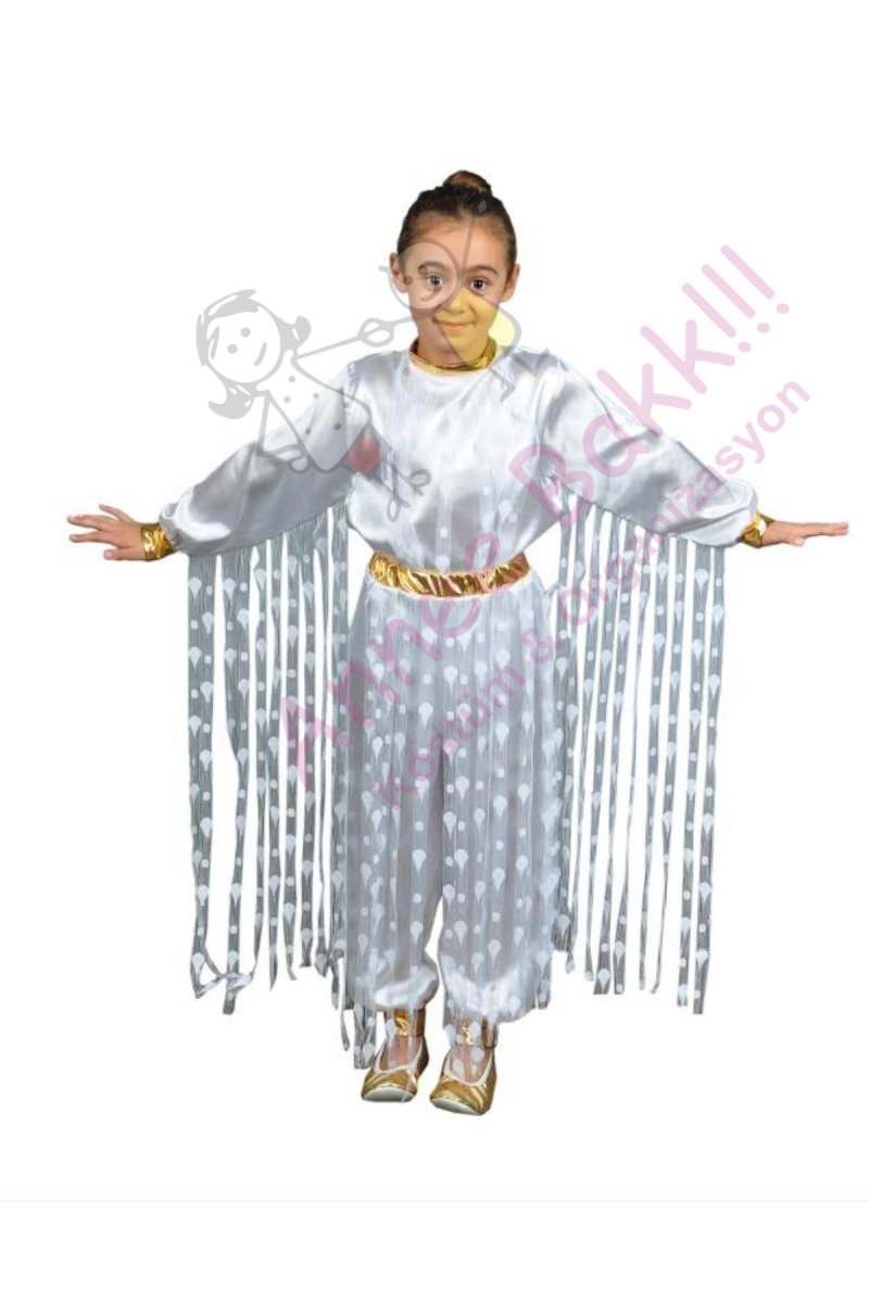 Beyaz Renk Halk Dans Kostümü, Ana Dilsiz Kalırsam Ront Kostümü, Kız Çocuk Dans Kostümü