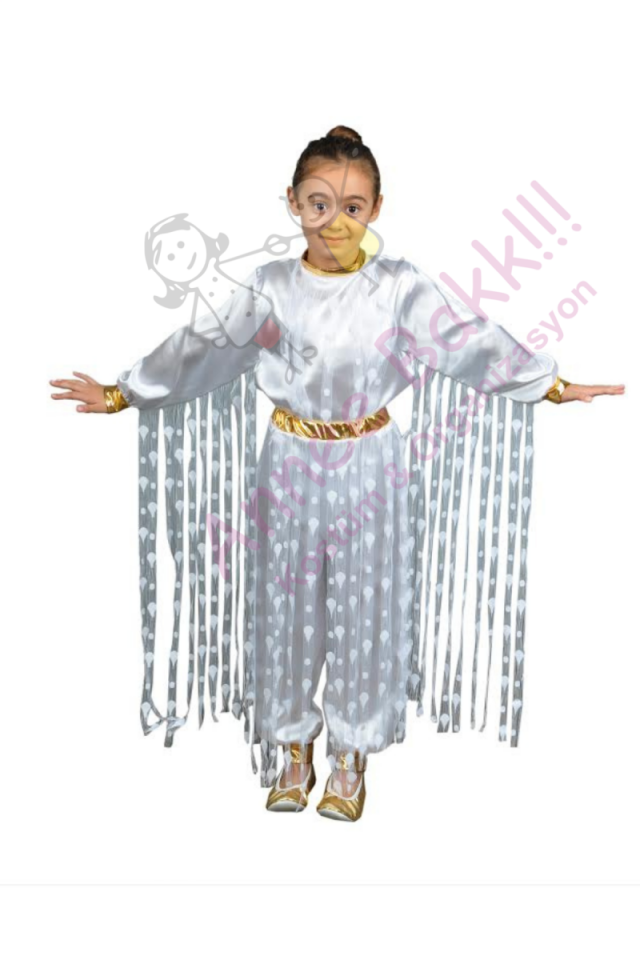 Beyaz Renk Halk Dans Kostümü, Ana Dilsiz Kalırsam Ront Kostümü, Kız Çocuk Dans Kostümü