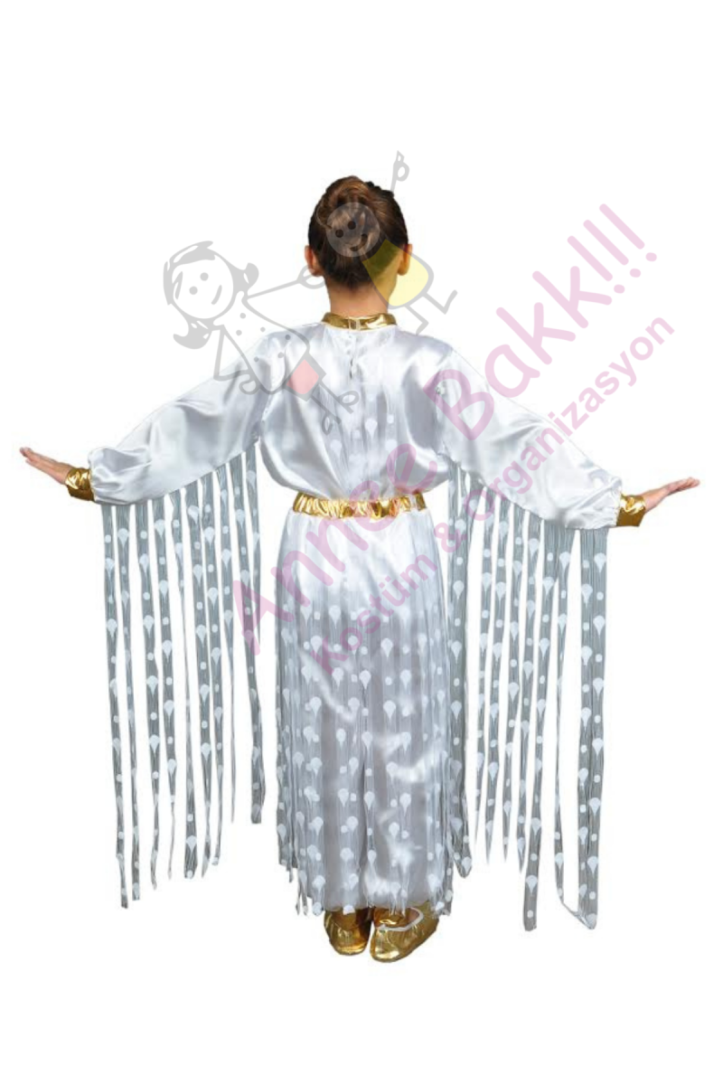 Beyaz Renk Halk Dans Kostümü, Ana Dilsiz Kalırsam Ront Kostümü, Kız Çocuk Dans Kostümü