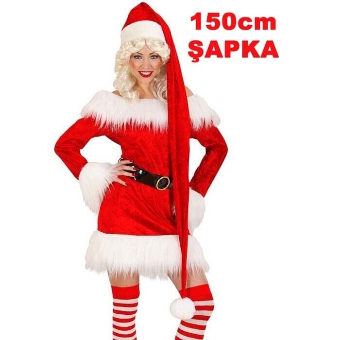 Kadife Kumaş Uzun Noel Baba- Noel Anne Şapkası, 150 Cm Noel Şapkası