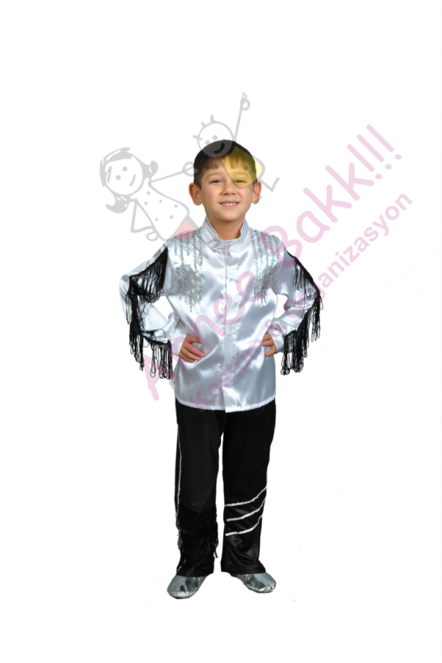 Gümüş Payetli Püsküllü Dans Kostümü Erkek, Erkek Çocuk Dans Kostümü