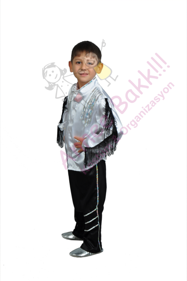 Gümüş Payetli Püsküllü Dans Kostümü Erkek, Erkek Çocuk Dans Kostümü