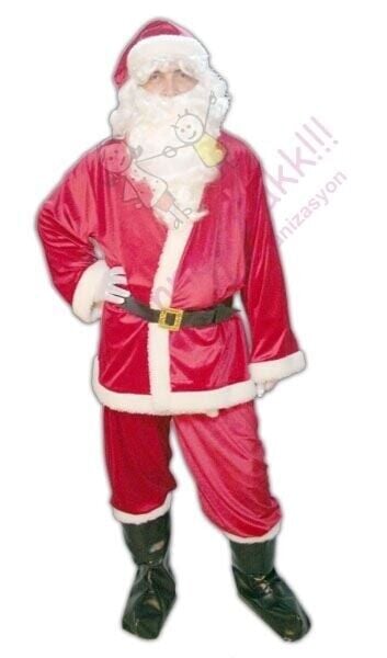 Noel Baba Kostüm Seti, Lüx Kadife Kumaş Yeni Yıl Kostümü (7 Parça Set)