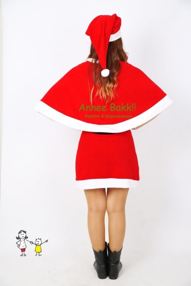 Noel Anne Pelerini Ve Şapka Set, Yılbaşı Kostüm Aksesuarları Set