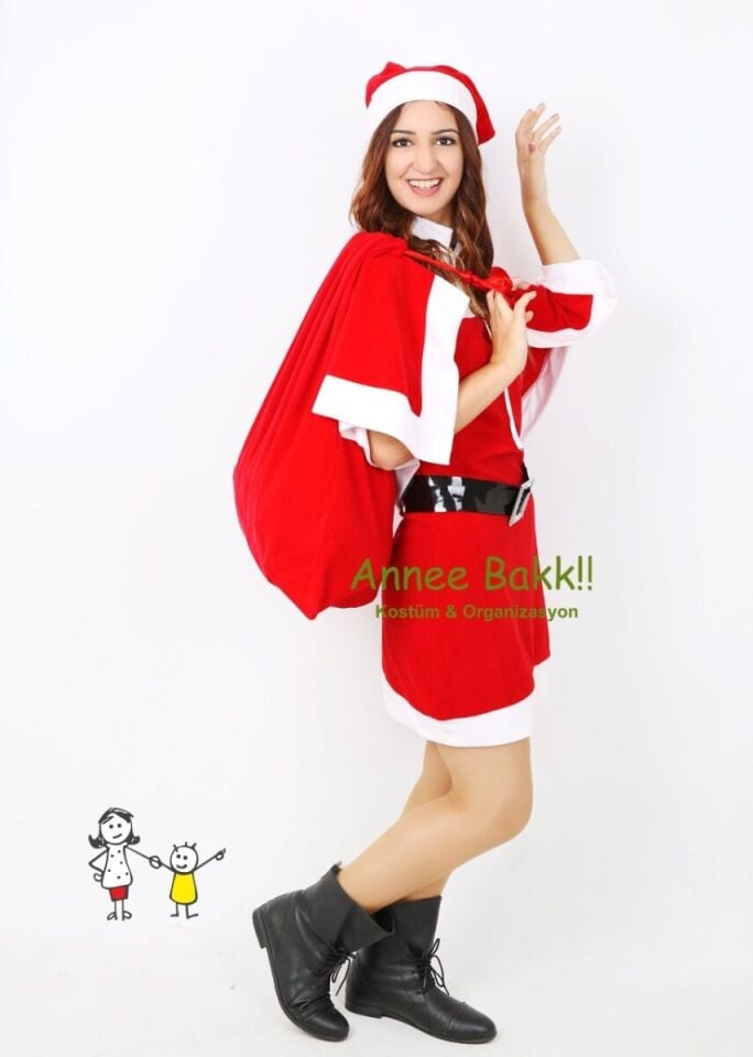 Noel Anne Pelerini Ve Şapka Set, Yılbaşı Kostüm Aksesuarları Set