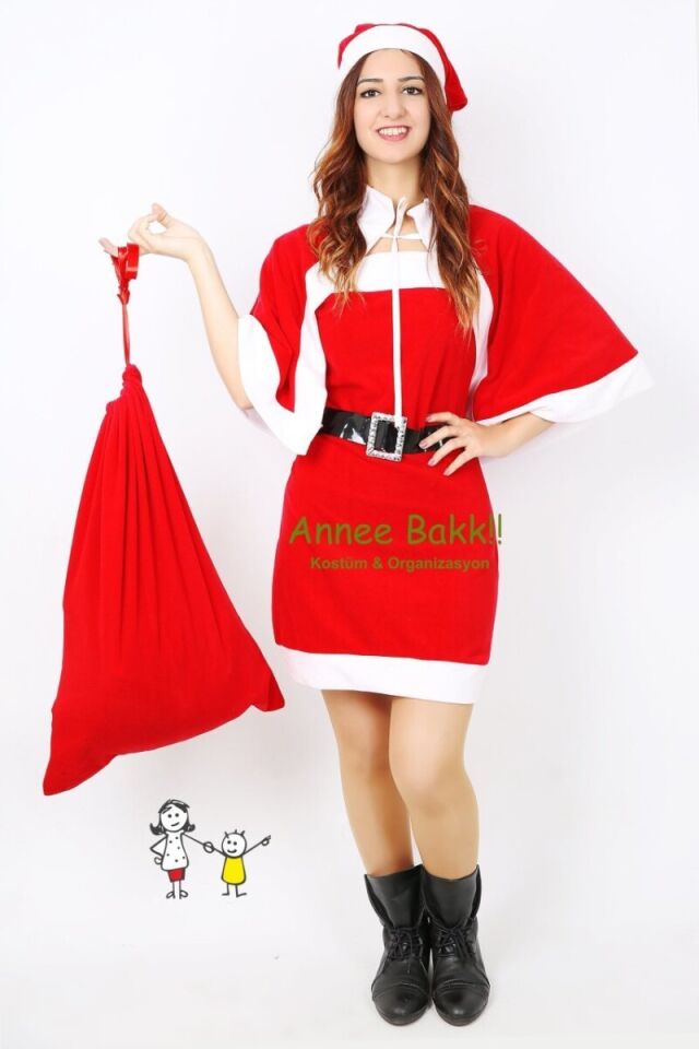 Noel Anne Pelerini Ve Şapka Set, Yılbaşı Kostüm Aksesuarları Set