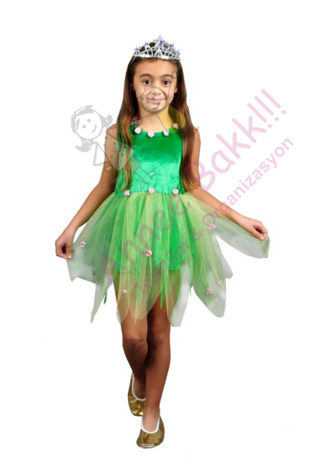 Çiçek Kız Kostümü, Yeşil Renk Çiçek Elbise, Doğa Kostümü
