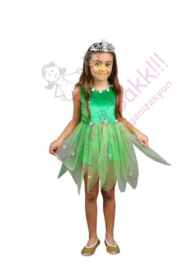 Çiçek Kız Kostümü, Yeşil Renk Çiçek Elbise, Doğa Kostümü