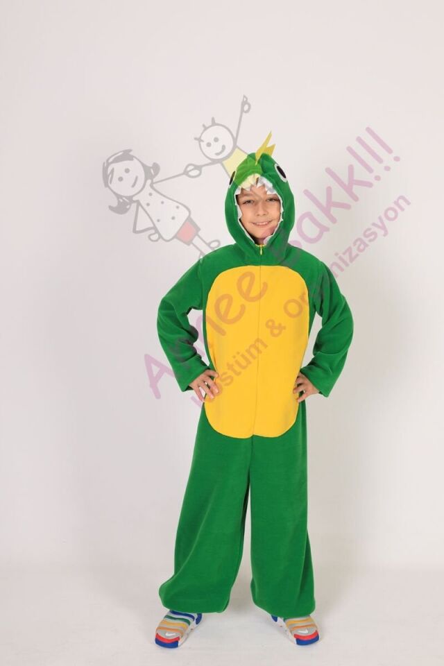 Polar Kumaş Dinozor Çocuk Kostümü, Yeşil Renk Dinozor Çocuk Kıyafeti