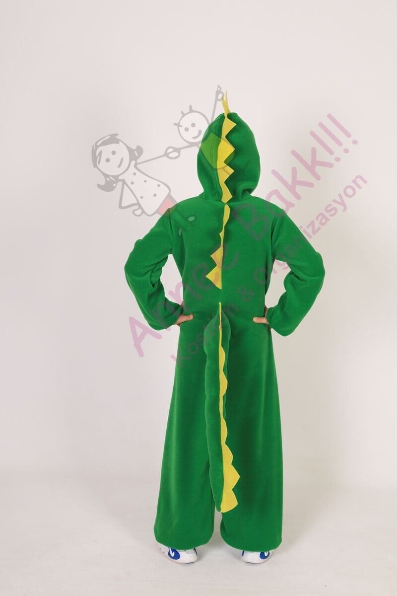 Polar Kumaş Dinozor Çocuk Kostümü, Yeşil Renk Dinozor Çocuk Kıyafeti