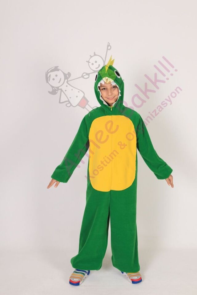 Polar Kumaş Dinozor Çocuk Kostümü, Yeşil Renk Dinozor Çocuk Kıyafeti