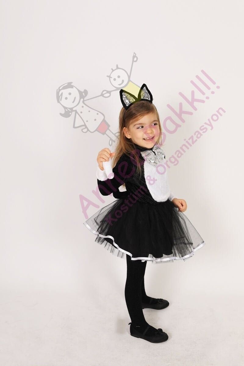 Siyah Renk Kedi Kız Kostümü, Kedi Kız Kıyafeti, Hayvan ve Doğa Kostümü