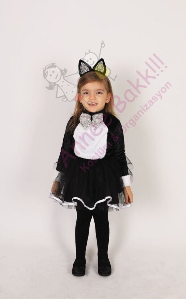 Siyah Renk Kedi Kız Kostümü, Kedi Kız Kıyafeti, Hayvan ve Doğa Kostümü