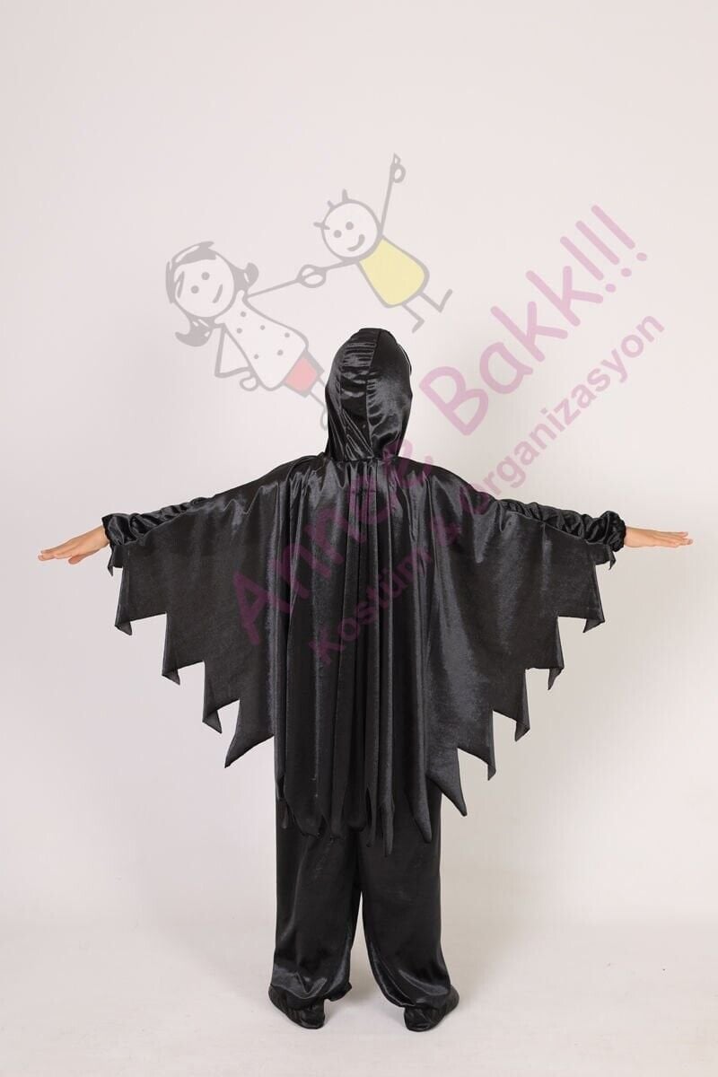 Kadife Kumaş Baykuş Kostümü, Çocuk Baykuş Kostümü, Siyah Renk Baykuş Çocuk Kıyafeti