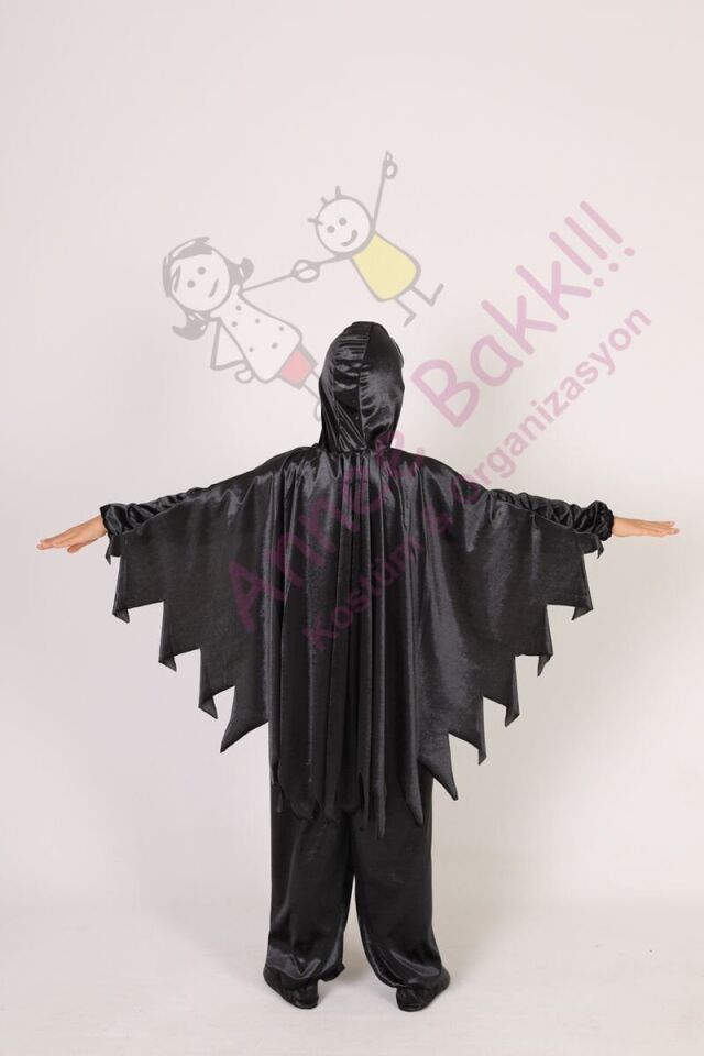 Kadife Kumaş Baykuş Kostümü, Çocuk Baykuş Kostümü, Siyah Renk Baykuş Çocuk Kıyafeti