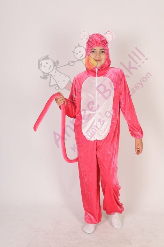 Pembe Panter Kostümü Çocuk, Kadife Kumaş Pembe Panter Çocuk Kostümü