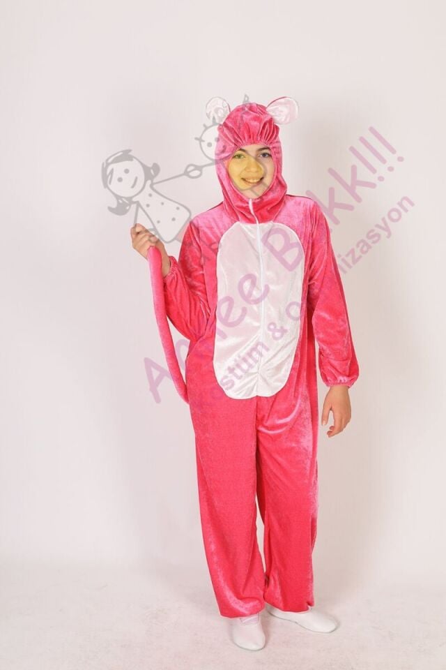 Pembe Panter Kostümü Çocuk, Kadife Kumaş Pembe Panter Çocuk Kostümü