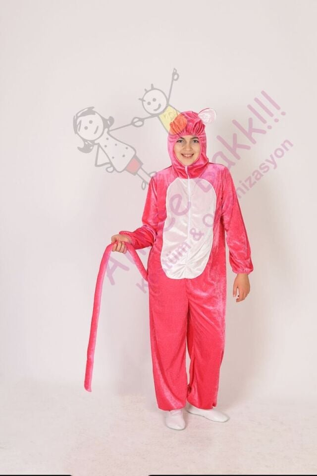 Pembe Panter Kostümü Çocuk, Kadife Kumaş Pembe Panter Çocuk Kostümü