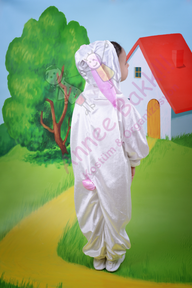 Pembe Renk Kız Çocuk Tavşan Kostümü, Kadife Kumaş Tavşan Kostümü