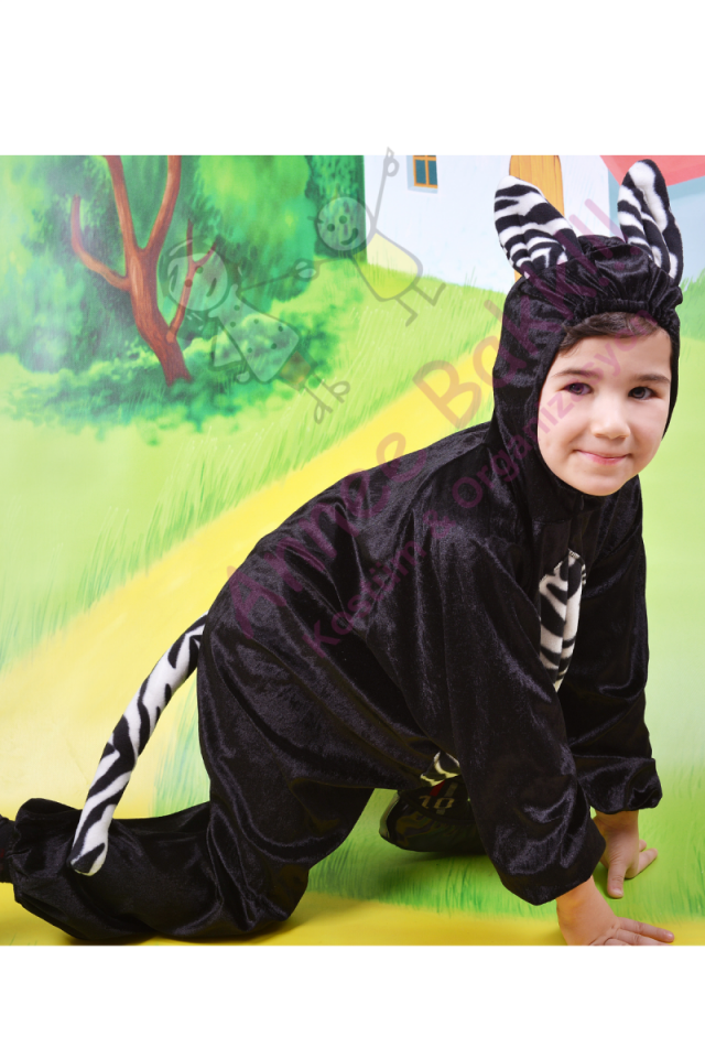 Çocuklar İçin Kara Kedi Kostümü, Kadife Kumaş Kara Kedi Kostümü