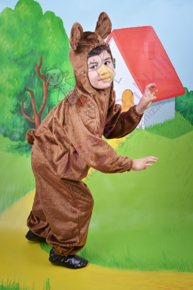 Çocuklar İçin Ayı Kostümü, Kadife Kumaş Ayı Kostümü, Kahverengi Ayı Kostümü