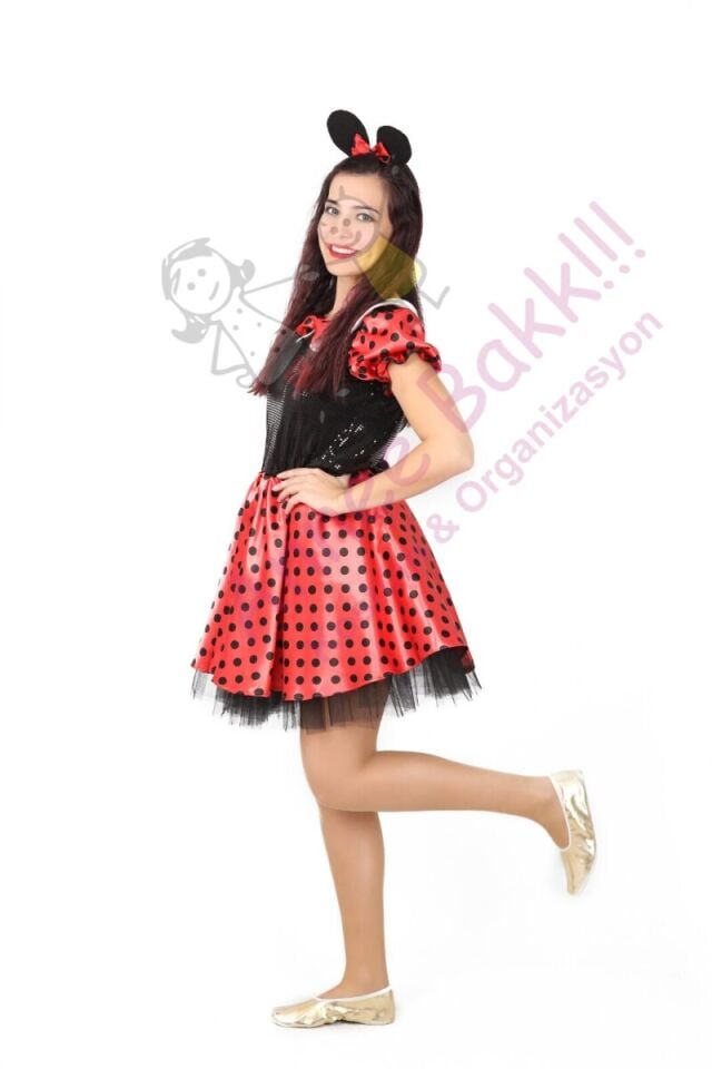 Kırmızı-Puantiyeli Minnie Mouse Kostümü, Yetişkin Kadın Minnie Mouse Kostümü