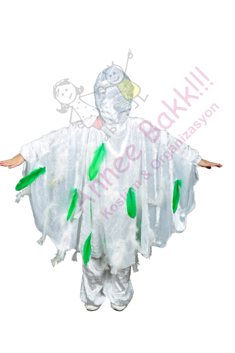 Çocuklar İçin Kuş Kostümü, Kadife Kumaş Beyaz Renk Kuş Kostümü