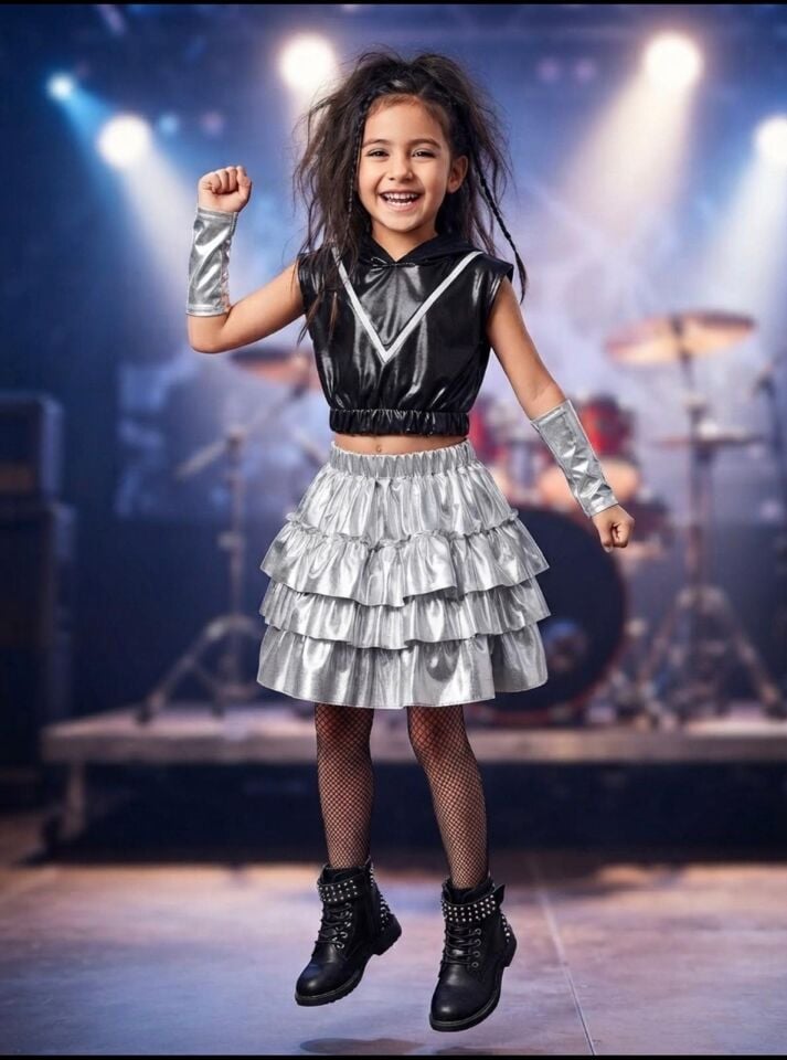 Rock Model Kız Çocuk Dans Kostümü