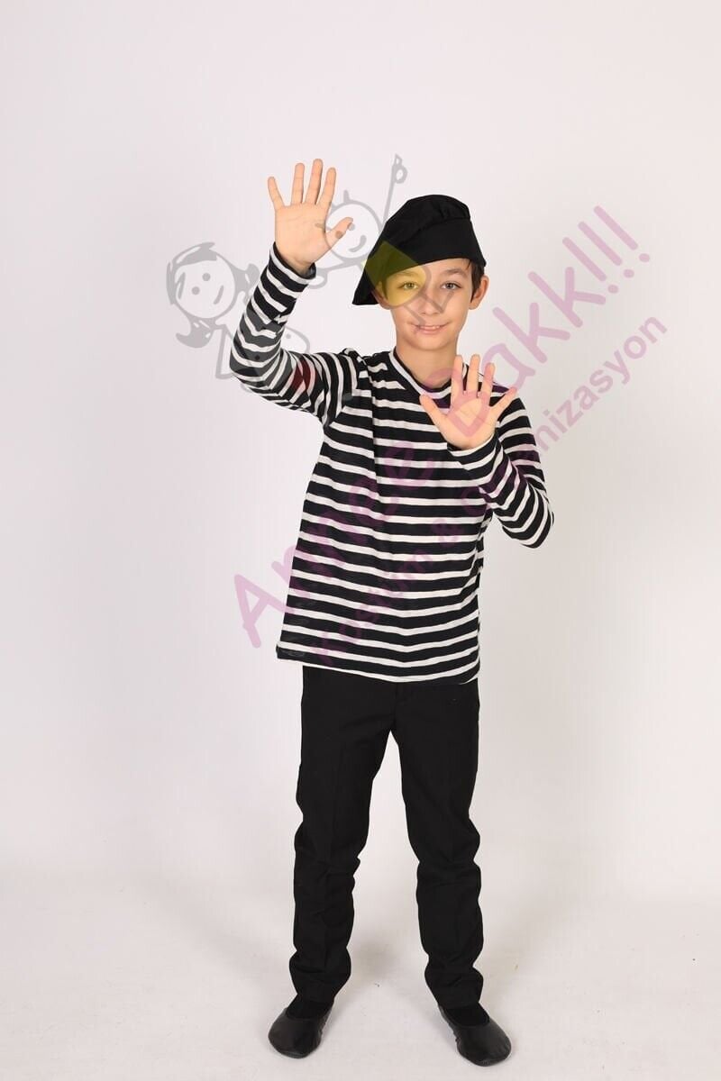 Pandomim Gösteri Kostümü, Erkek Çocuk Pandomim Tişörtü