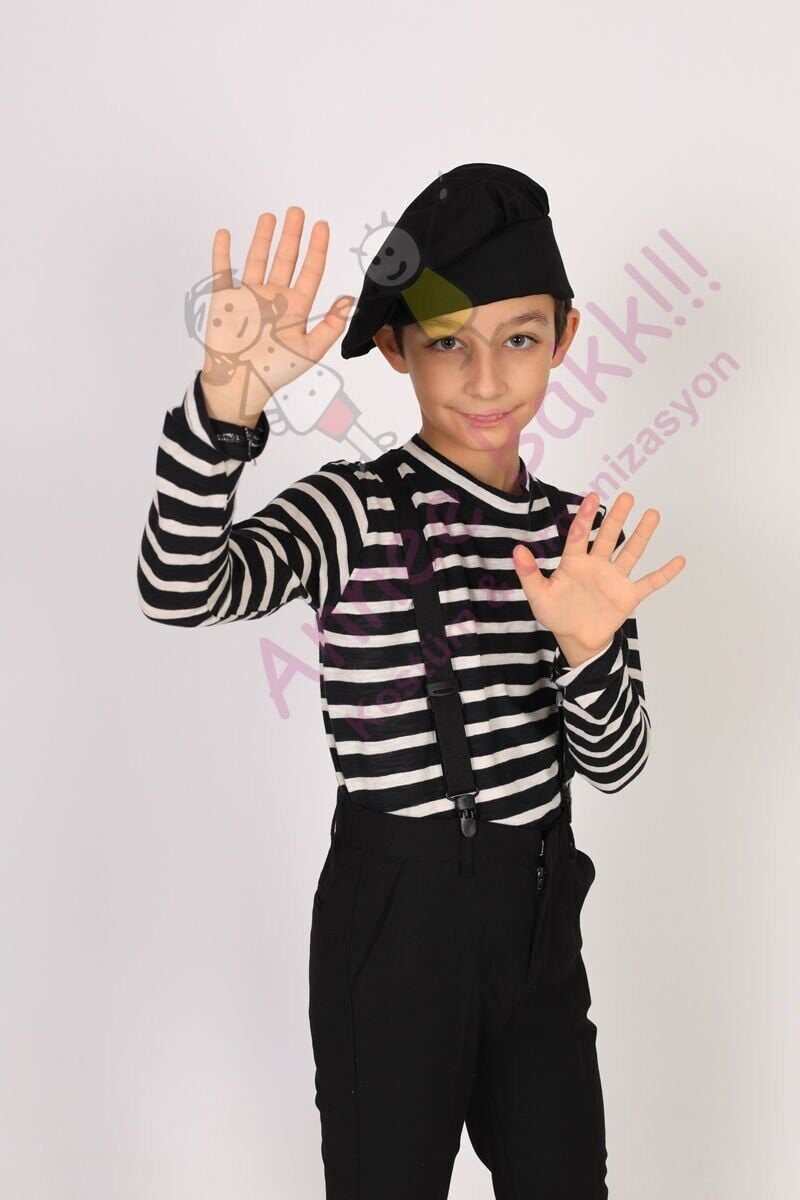 Pandomim Gösteri Kostümü, Erkek Çocuk Pandomim Tişörtü